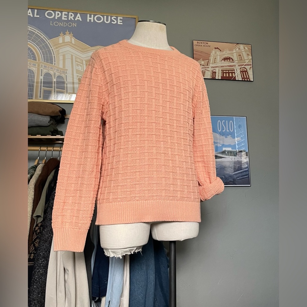 J. Crew Salmon Cotton Checkered Stitch Sweater